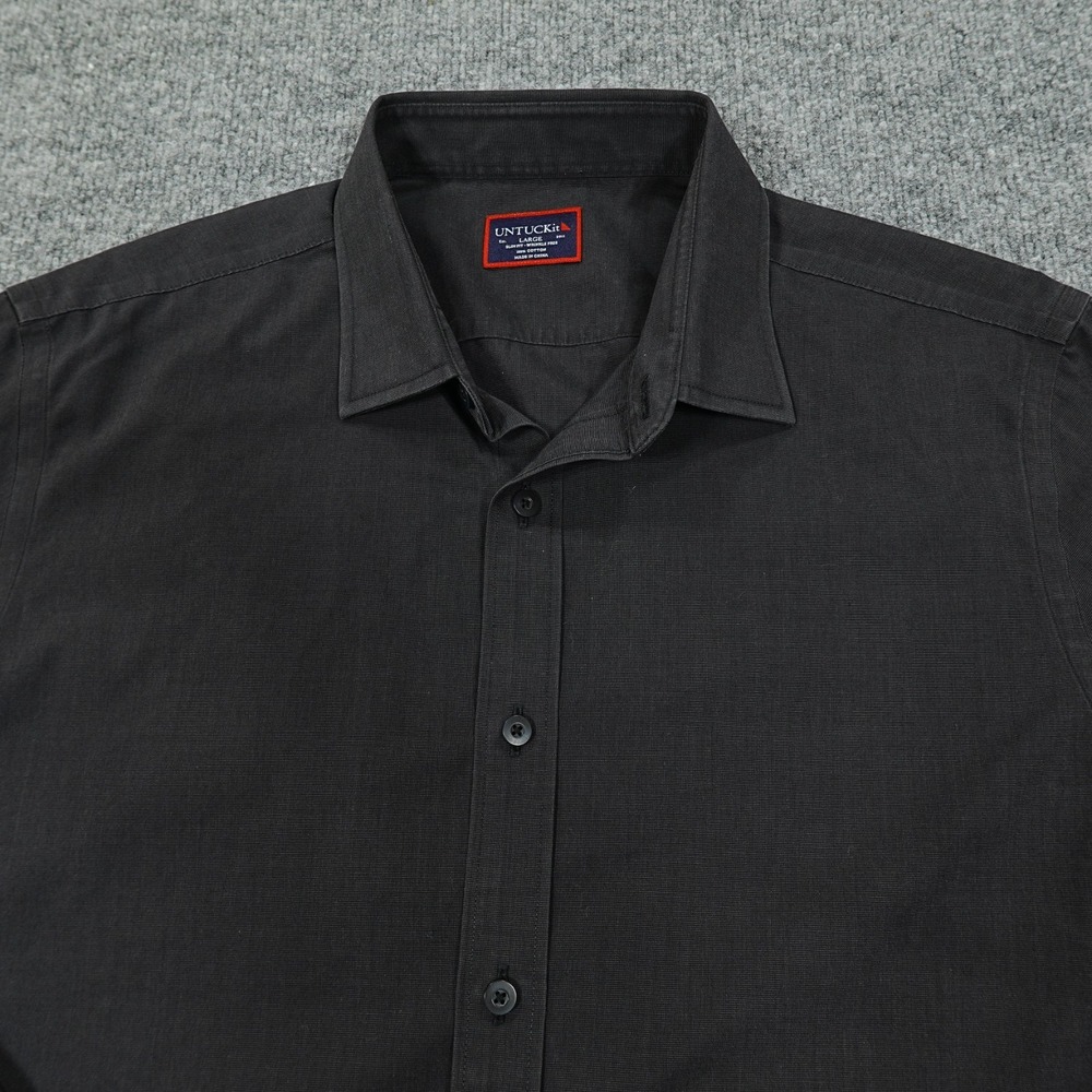 Untuckit Shirt Mens Large Black Long Sleeve Button Up Slim Classic